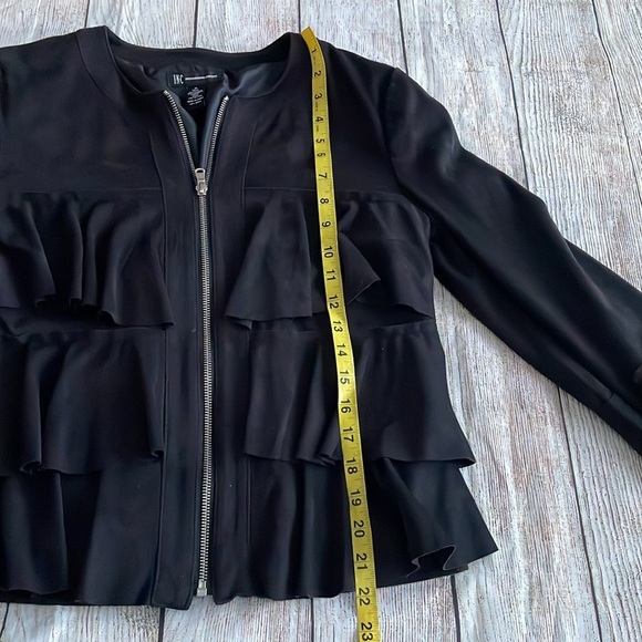 INC International Concepts Black Faux Suede Tiered Ruffle Jacket M Bell Sleeves - Picture 7 of 10